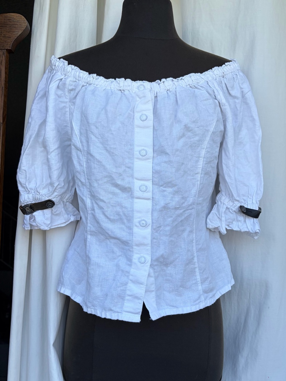 Vintage Country Line White Blouse, Boho Cottagecore Coquette Western Peasant Top